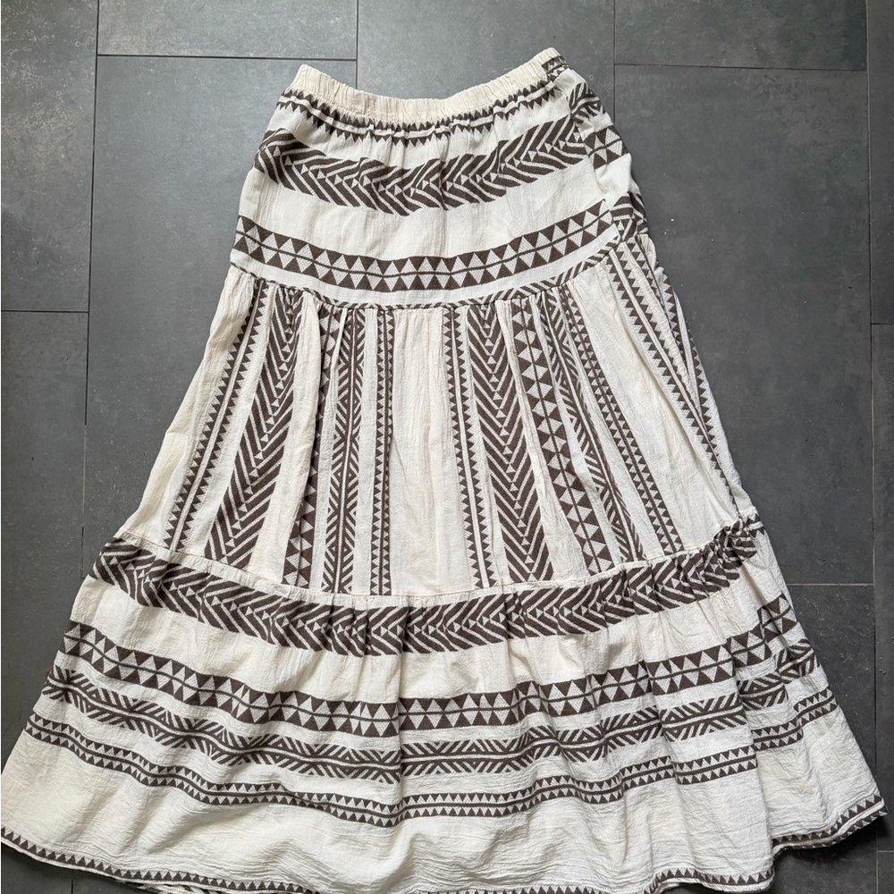 Meo Meli -Bohemian Brown and Cream Maxi Skirt size L